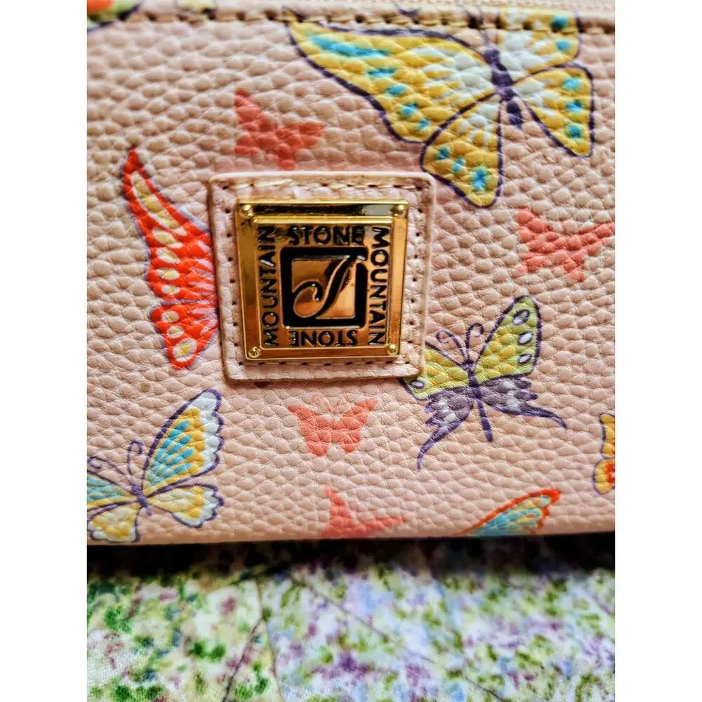 Pink Butterfly Leather Stone Mountain Wallet